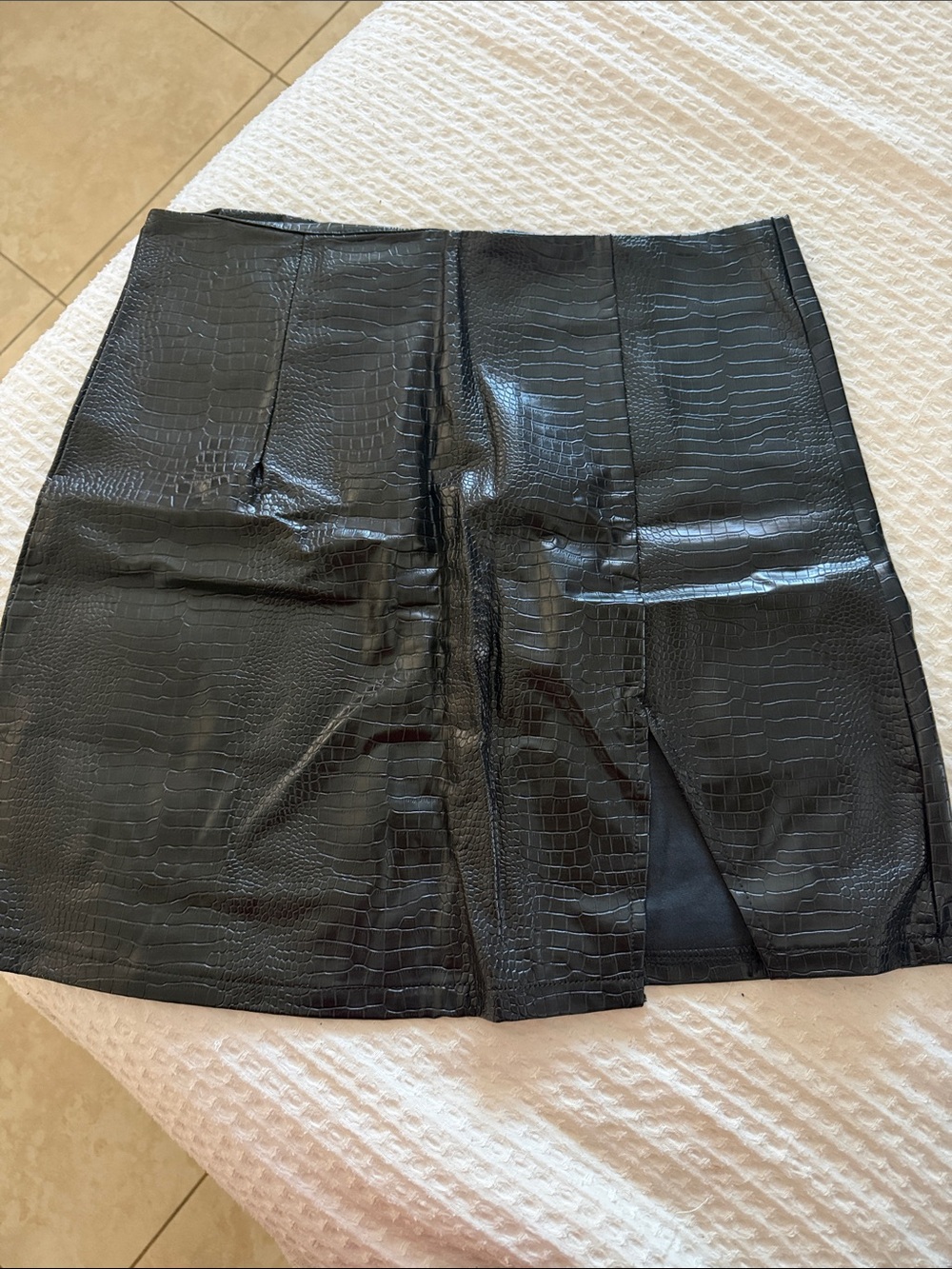 Black Vegan Leather Croc Mini Skirt